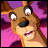 Animated sequence of a brown cartoon kangaroo with large eyes and black nose against pink-purple background, showing facial expression changes.