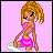Pixel art character in pink bikini on light purple background with 'September' text, showing multiple facial expressions and poses.