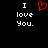 Static pixel art displays 'I love You.' text with a red heart symbol replacing the word 'love' on both sides of the image.