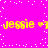 Bright pink background with scattered white dots and yellow text reading "jessie ♡3" repeated twice horizontally.