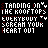 Animated pixel art displays repeating text phrases in red and white on black background with scattered red fragments.