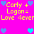 Pixelated icon with bright pink background displaying yellow text 'Carly + Logon = Love 4ever' surrounded by blue and cyan hearts.
