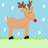 Pixelated reindeer with red nose stands on green grass under blue sky, snowflakes falling; text 'Merry' and 'Christmas' appear in red