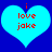 Two light blue hearts on a dark blue background with red text reading 'i love joke' inside each heart.