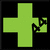 Three animated frames of a pixelated plus sign icon with one corner breaking apart into smaller fragments against black backgrounds, displayed in a 2x2 contact sheet layout with the bottom-right frame empty.