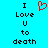 Pixelated text 'I Love U to death' on cyan background with red heart symbol replacing 'Love' in left view.