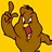 Pixelated cartoon character with brown fur, yellow background, and one raised finger gesture.