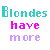 A 3x2 contact sheet of a pixelated animated icon showing repeated text "Blondes have more FUN" in cyan, magenta, and purple across six frames with color variations.