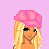 Pixel art contact sheet showing multiple frames of a female character with blonde hair, pink crop top, and brown pants against a light purple background, with text elements including "Sexy" and "Spring" in various colors.