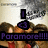 Pixelated image with purple text 'Paramore!!!' on black bar, dark shapes above, and blurred background elements.