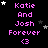 Pixelated text 'Katie And Josh Forever <3' in pink with white and gray stars on black background, animated star positions.