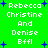 Green background with white pixelated text reading "Rebecca Christine And Denise Bffl" and blue star symbols scattered throughout.