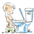 A 4-frame animated contact sheet showing a cartoon elderly man using a toilet, with variations in his posture and the toilet seat position across frames.
