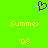 A static pixel art image with a bright green background, featuring a purple heart-shaped icon above two identical yellow text blocks reading 'Summer' and ''08'.