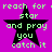A static image with a bright purple background featuring four identical black star shapes, each containing green pixelated text reading "reach for star and pray you catch it".