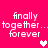 Pixelated text on bright pink background with two heart symbols, one white and one pink, in a
