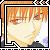 Pixelated anime-style face with orange hair, closed eyes, and a neutral expression, framed by a black and gray border with orange accents.