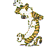 Pixelated tiger-like creature with orange-brown stripes on white body, shown in three distinct poses against gray background.