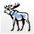 Pixelated static icon of a stylized moose with black outline, blue torso patch, and gray background.