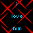 Red diamond lattice pattern overlays black background with cyan text 'i love him' repeated in