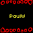 Pixelated red shapes and yellow text on black background with gray rectangle on right.