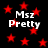 Black background with scattered red stars and repeated white text "Msz Pretty" in four quadrants.