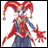 Pixelated 48x48 buddy icon featuring a jester character with red-and-white striped hat and blue-red outfit on left, next to black background with white text "Anime IM" and stylized "AIM" logo on right.