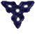 A blue and white Y-shaped icon with three circular lights, animated to flash bright white in the center