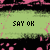 Animated pattern of repeating 'SAY OR' text with pink and green horizontal stripes, featuring small heart shapes in some frames.