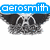 Blue text 'aerosmith' and 'rocks' above and below a pixelated skull with bat-like ears, showing animation changes in ear and eye details.