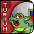Green cartoon creature with red eyes and open mouth, wearing silver helmet, standing against red background with vertical "TURTRUM" text.