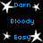 Pixelated blue text labels 'Darn', 'Bloody', and 'Easy' appear next to white star-shaped icons on a black background.