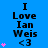 Blue background with black text reading "I Love Ian Weis <3" and pink star symbols in varying quantities across three