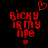 Red pixelated text 'Ricky is my life' on black background with two red heart symbols, one above and one below the text.