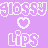 Pixelated text and heart symbols on a purple background with white outlines, featuring words like 'glossy', 'sparklin', 'bangin', 'Lips', 'eyes', 'hips', 'leaving', 'the', 'fellas' in various fonts.