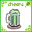 Animated contact sheet of a pixel art beer mug with green foam, shamrocks, and "cheers" text in a 3x3 grid layout.