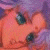 Pixelated close-up of a character's face with purple hair and large dark eyes, next to green text reading 'Original Icons .com' on a solid background.