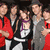 A static image with four quadrants: top-left shows a group of people in red and gray clothing; top-right has text on purple background; bottom-left displays bold white text on blue; bottom-right is empty gray.