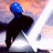 A 48x48 pixel animated contact sheet showing three sequential frames of a blue-skinned character in black attire holding a glowing white lightsaber-like weapon against a gradient background.