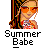Pixelated image of a woman with long brown hair wearing orange sunglasses and a colorful patterned top, with text below and to the right.