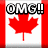 Four- of pixelated red maple leaves on white and red vertical stripes with "OMG!!" text top-left and "CANADA!!" bottom-left