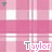 Pink and white plaid background with repeated 'Taylor' text in pink outline font, scattered small heart shapes.