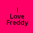 Bright pink background with black text reading 'Love Freddy' in two vertical lines, each preceded by a single vertical line.