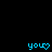 Pixelated blue text 'you' with a heart symbol replacing the 'u' on a black background, arranged in a pattern