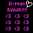 Pixelated pink text and symbols on black background with a white heart outline above 'R-Man' on left side.