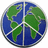 Pixelated circular icon showing a stylized Earth with green landmasses and blue oceans, divided by white latitude and longitude lines.