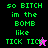 Pixelated text 'so BITCH in the BOMB like TICK TICK' appears in green on black, purple, and pink backgrounds with a small star icon.