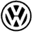 Animated sequence of circular icons showing a Volkswagen logo transforming into a rabbit, then cycling through grayscale variations and text overlays.