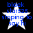 Four identical pixelated blue text overlays reading 'black stars525 stoping to say hi' above white star shapes on a black background.
