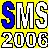 Yellow background with repeating white and blue text patterns of 'SMS' and '2006', alternating in a